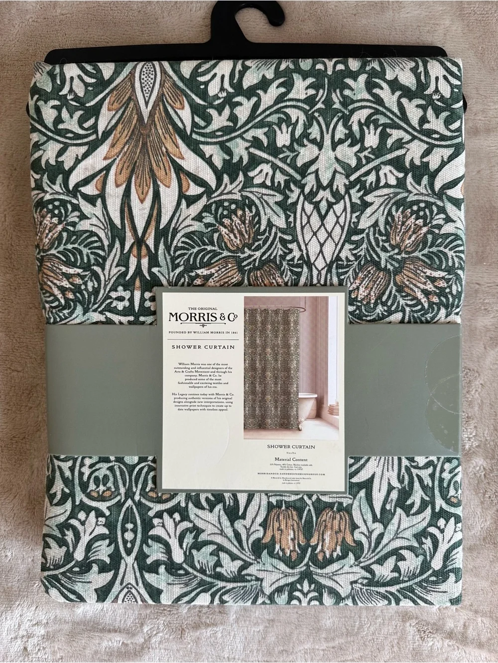 Morris & Co William Morris Green Patterned Shower Curtain